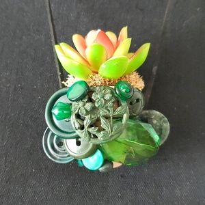😀 HAND CRAFTED faux succulent necklace buttons beads mixed media